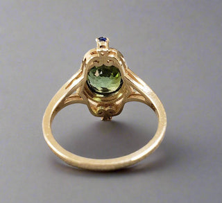 14k Gold Oval Green Tourmaline With Blue Sapphire Ring - K Jewelry Accessories