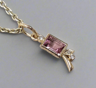 Baguette Pink Tourmaline 14k Gold Pendant Necklace - K Jewelry Accessories
