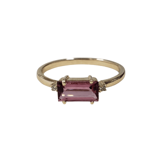 14k Solid Tourmaline Baguette Gold Ring with Diamond - K Jewelry Accessories