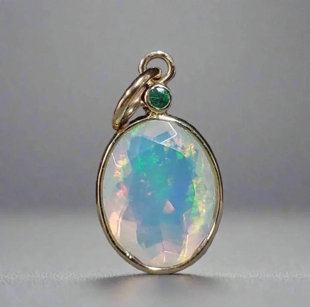 Multi Flash Opal and Emerald 14k Gold Pendant - K Jewelry Accessories