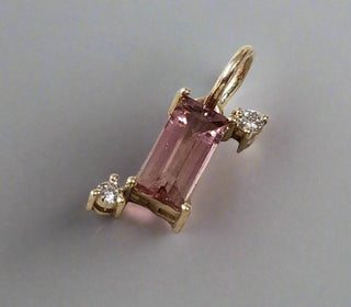 Baguette Shape Natural Pink Tourmaline Gold 14k Pendant With Diamonds - K Jewelry Accessories