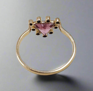 Triangle Pink Tourmaline with Blue Sapphire 14k Gold Ring - K Jewelry Accessories