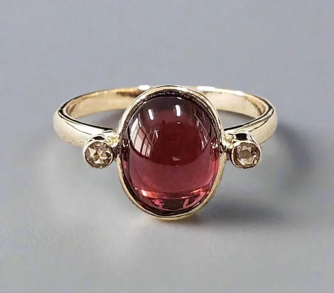 Statement Solid Gold Garnet Diamond 14k Rings - K Jewelry Accessories