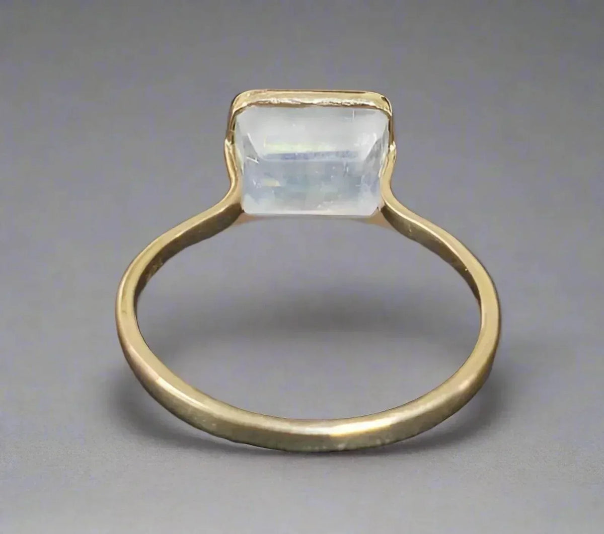 Blue Schiller Rainbow Moonstone 14k Gold Ring - K Jewelry Accessories