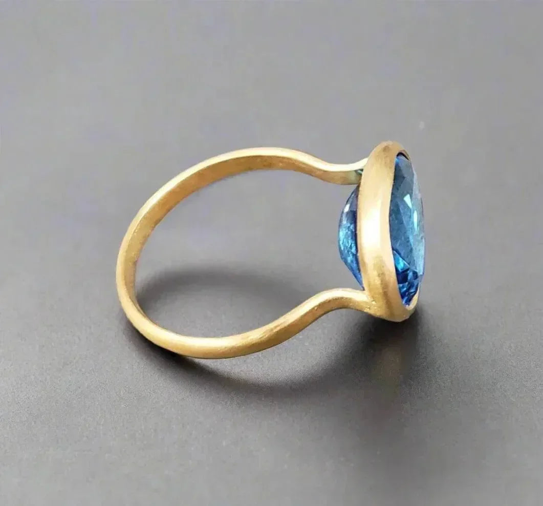 18k Solid Gold Swiss Blue Topaz Ring - K Jewelry Accessories