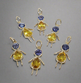14k Gold Doll Blue & Yellow Sapphire Pendant - K Jewelry Accessories