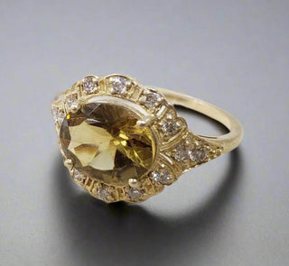 Solid Gold Natural Amber Tourmaline Diamond 14k Ring - K Jewelry Accessories