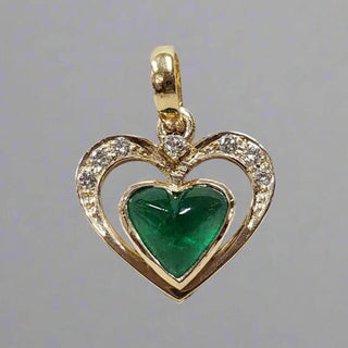 14k Gold Heart Carving Emerald & Diamond Pendant - K Jewelry Accessories
