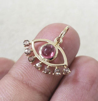 Evil Eye 14k Gold Round Tourmaline and Diamond Pendant - K Jewelry Accessories