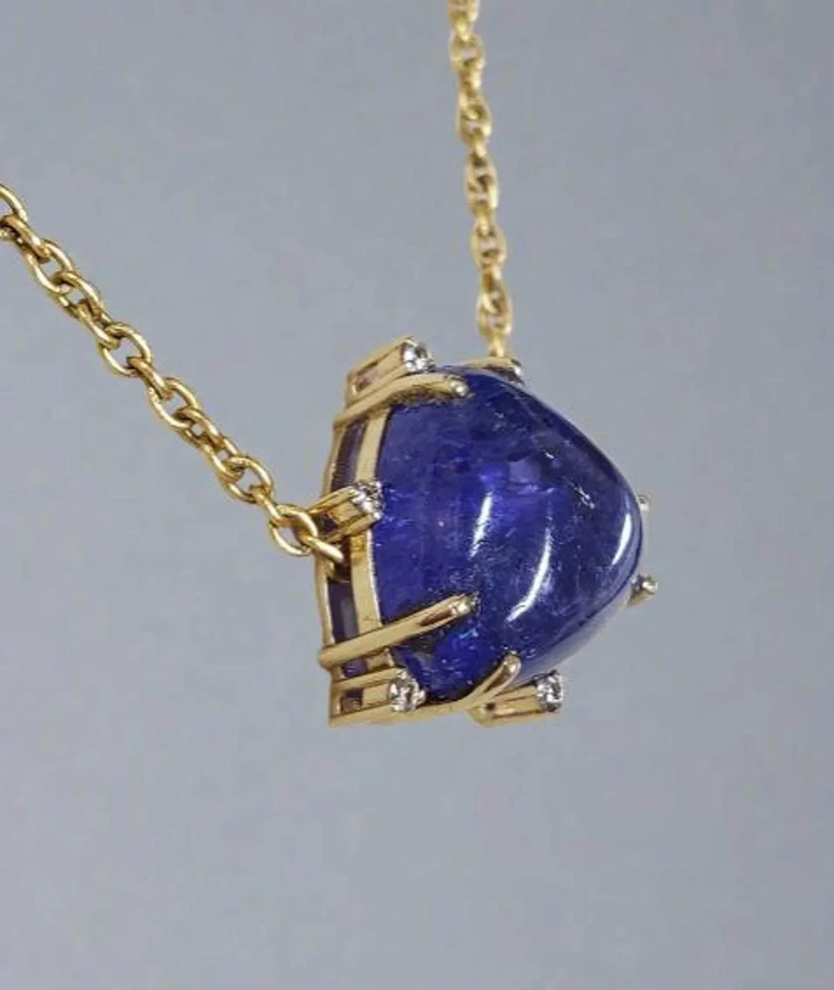 Floating Slide Pendant, Cabochon Tanzanite With Diamonds - K Jewelry Accessories
