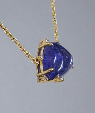 Floating Slide Pendant, Cabochon Tanzanite With Diamonds - K Jewelry Accessories