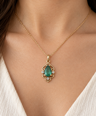 Natural Zambian Emerald Diamond Pendant in 14k Solid Gold
