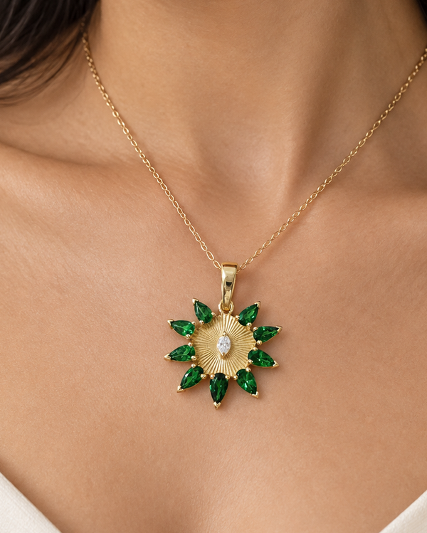 14K Gold Tsavorite Diamond Pendant, Green Garnet Necklace