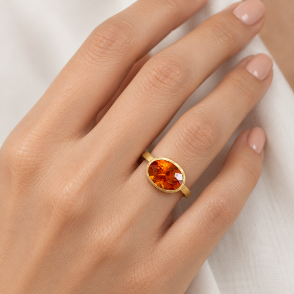 14K Gold Red Tourmaline Ring, Oval Bezel Set Gemstone Ring