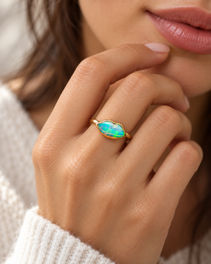14k Gold Ethiopian Opal Ring, Lip Opal Shape