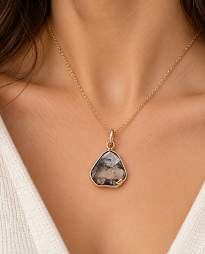 14k Gold Rustic Diamond Slice Pendant, Natural Raw Diamond
