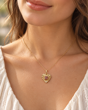 14K Gold Spinel Diamond Pendant, Heart Charm