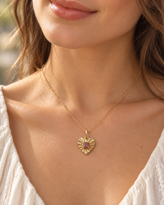 14K Gold Spinel Diamond Pendant, Heart Charm