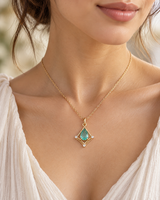Natural Emerald Pendant with Diamond Accents in Solid 14K Gold