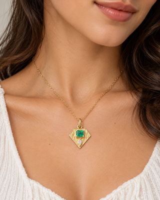 14K Gold Emerald and Diamond Pendant