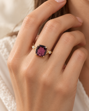 14K Gold Tourmaline Diamond Ring, Pink Tourmaline Cocktail Ring