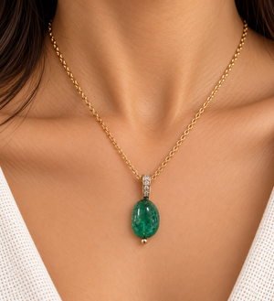 Pendentif en or 14 carats avec rubis et émeraude