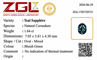 1.64 ct. Natural Teal Sapphire Oval Shape -#MP15