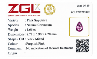1.66 ct. Natural Pink Sapphire Pear Shape -#PS35