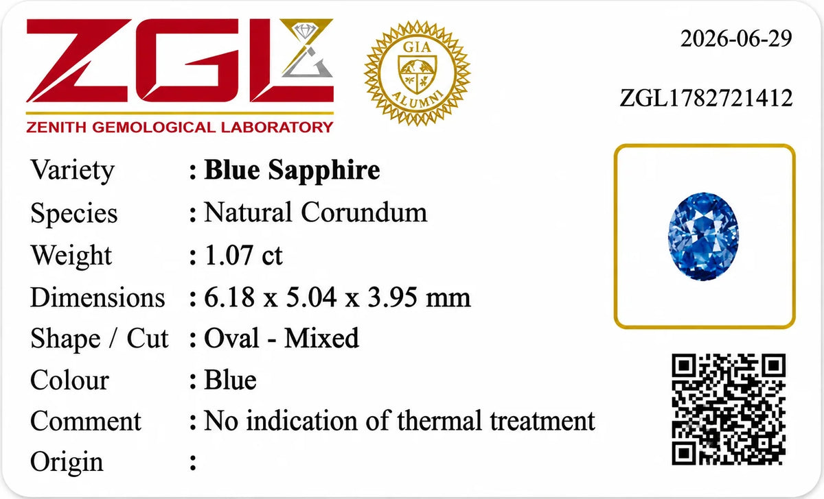 1.07 ct. Natural Blue Sapphire Oval Shape -#BS114