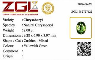 2.0 ct. Natural Yellowish Green Alexandrite Cushion Shape -#AX2
