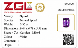 3.30 ct. Natural Violet Spinel Cushion Shape -#SP29