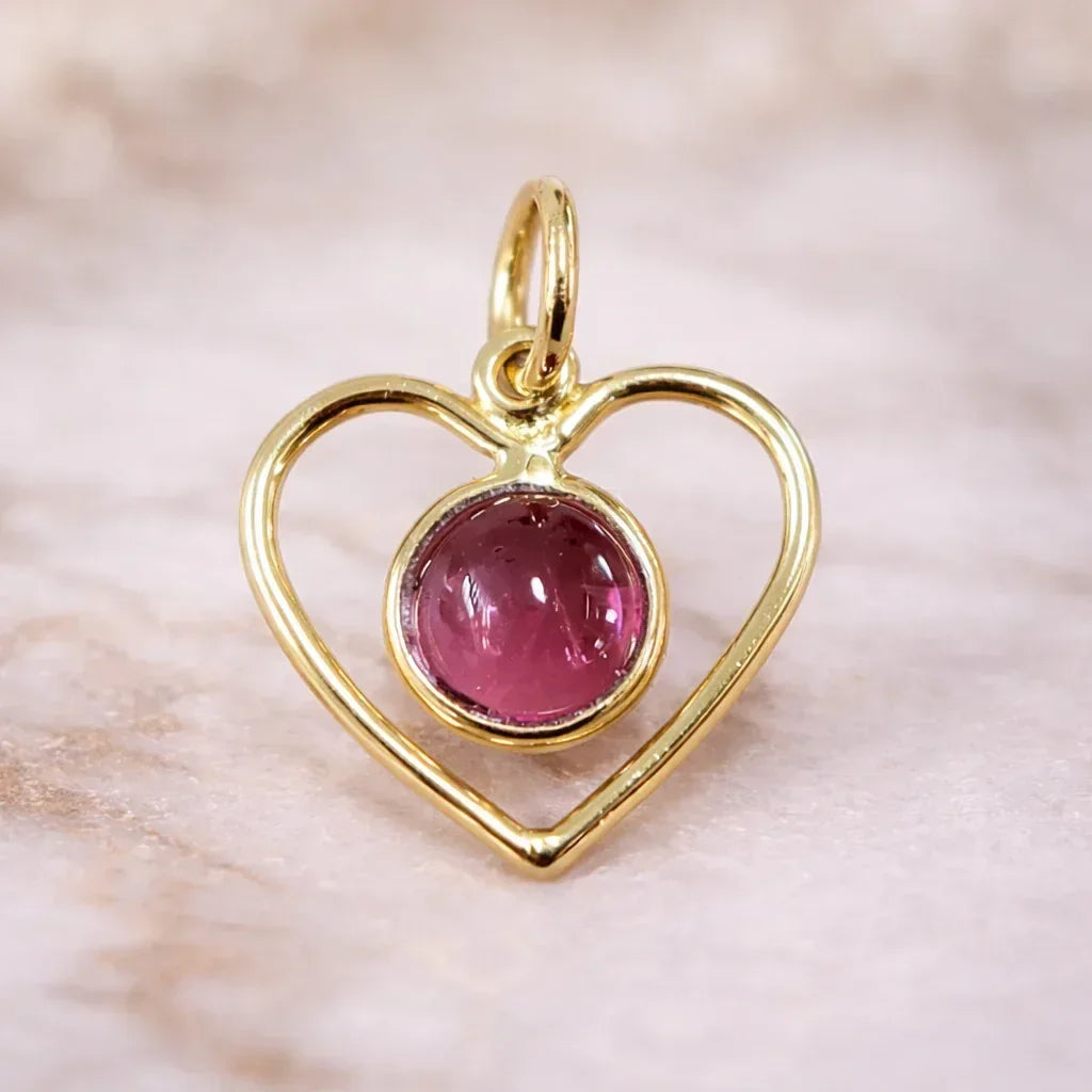 14k Gold Heart Pendant: Pink Tourmaline Cabochon Necklace - K Jewelry Accessories