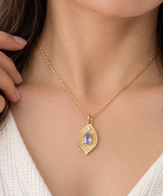 14K Gold Fancy Textured Charm With Spinel & Diamond Pendant