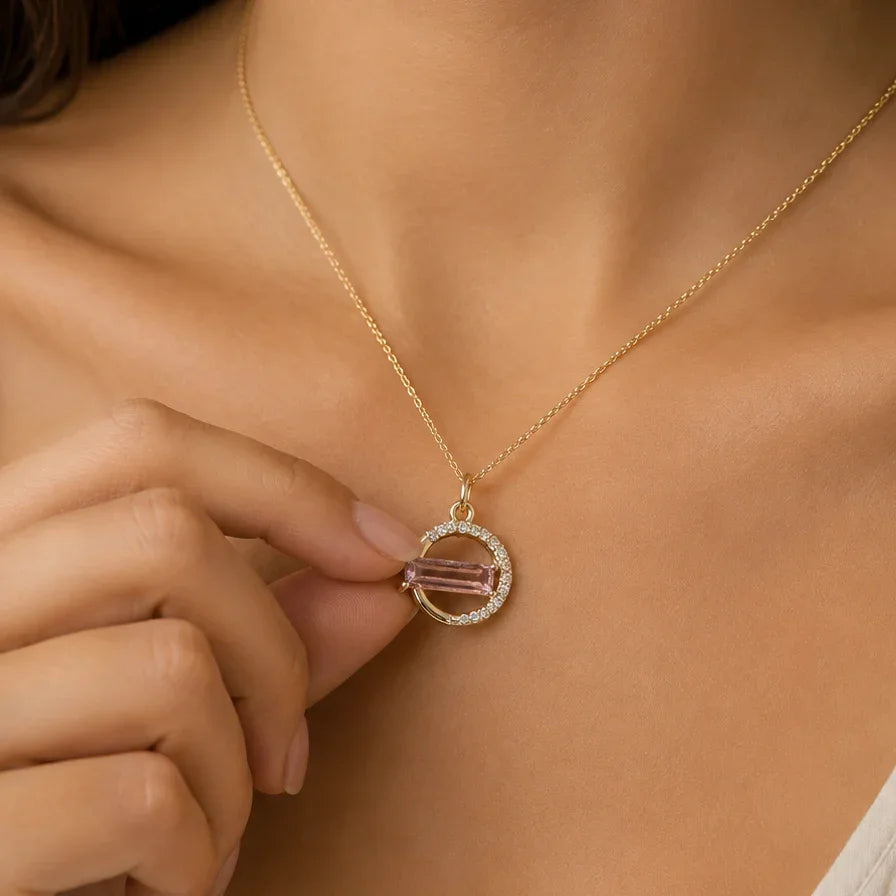 14K Gold Baguette Tourmaline & Diamond Pendant