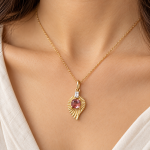 14K Textured Gold Pink Spinel Diamond Pendant