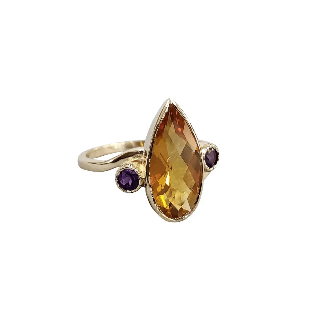 14k Gold Citrine with Amethyst Ring - K Jewelry Accessories
