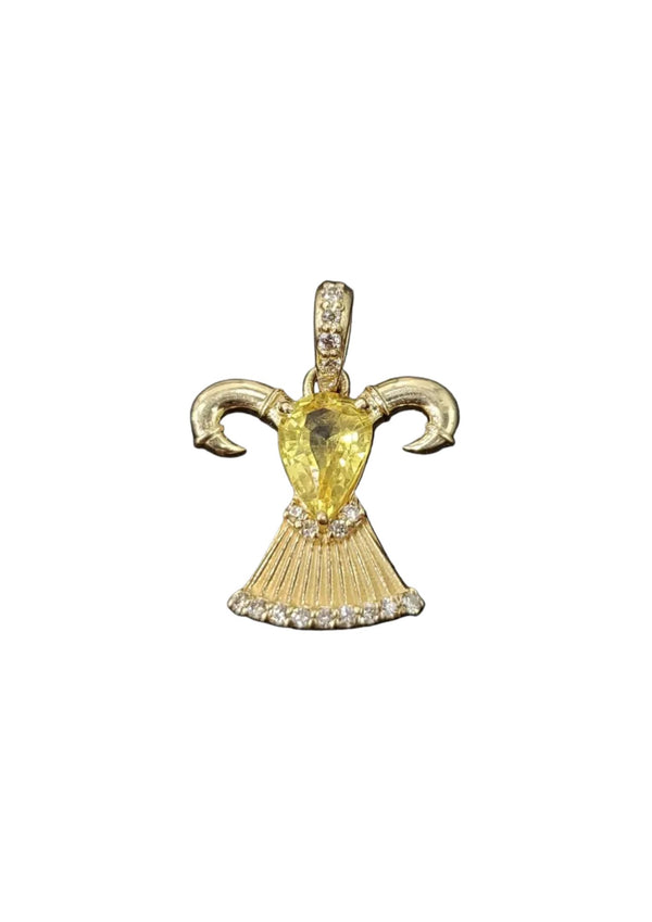 14K Gold Guardian Angel Pendant with Pear Shape Yellow Gemstone & Diamond Accents