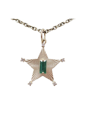 14K Gold Star Emerald & Diamond Pendant