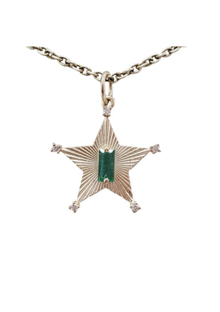 14K Gold Star Emerald & Diamond Pendant