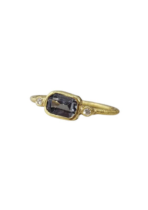 Natural Greyish Blue Spinel & Diamond Ring in 14k Gold