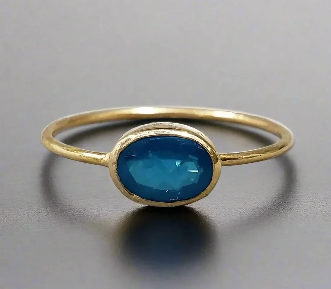 18K Gold Oval Shape Neon Apatite Ring - K Jewelry Accessories