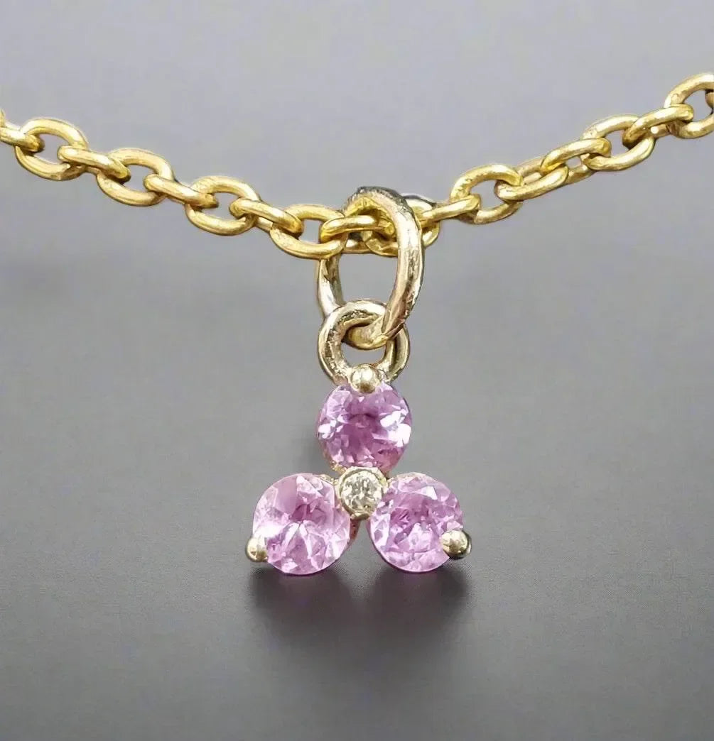 14k Gold Pink Sapphire and Diamond Pendant - K Jewelry Accessories