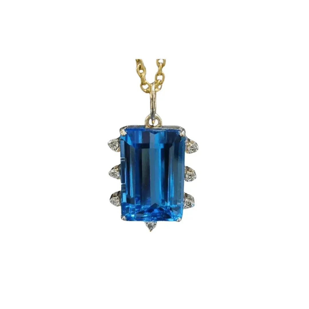 Statement Pendant -14K Gold Swiss Blue Topaz Pendant - K Jewelry Accessories