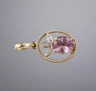 Oval Pink Tourmaline and Brilliant Cut Diamond 14k Gold Pendant - K Jewelry Accessories