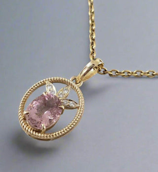 Oval Pink Tourmaline and Brilliant Cut Diamond 14k Gold Pendant - K Jewelry Accessories