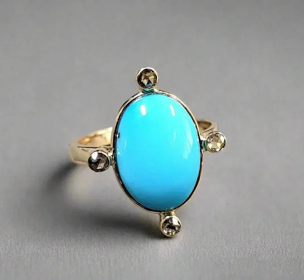 14k Solid Turquoise Gold Diamond Ring - K Jewelry Accessories