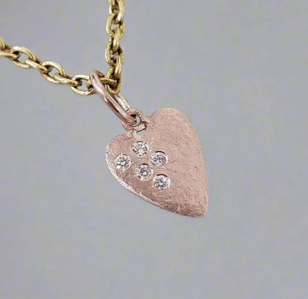Hammered 14k Rose Gold Heart Diamond Pendant - K Jewelry Accessories