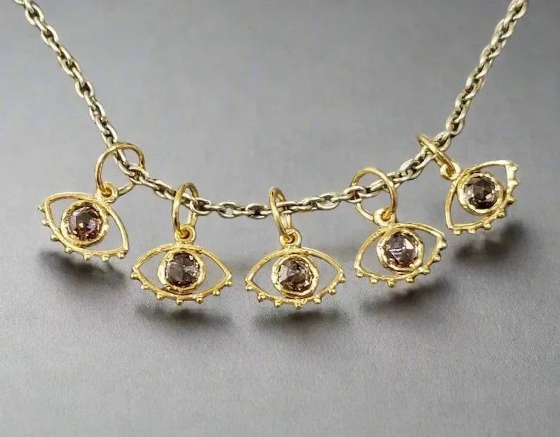 14k Gold Brown Diamond Evil Eye Pendant - K Jewelry Accessories