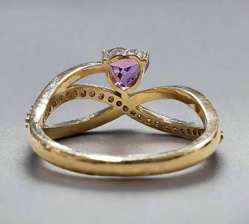 14k Gold Natural Pink Sapphire with Diamond Ring - K Jewelry Accessories