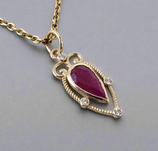 Drop Shape Genuine Ruby 14k Gold Pendant - K Jewelry Accessories